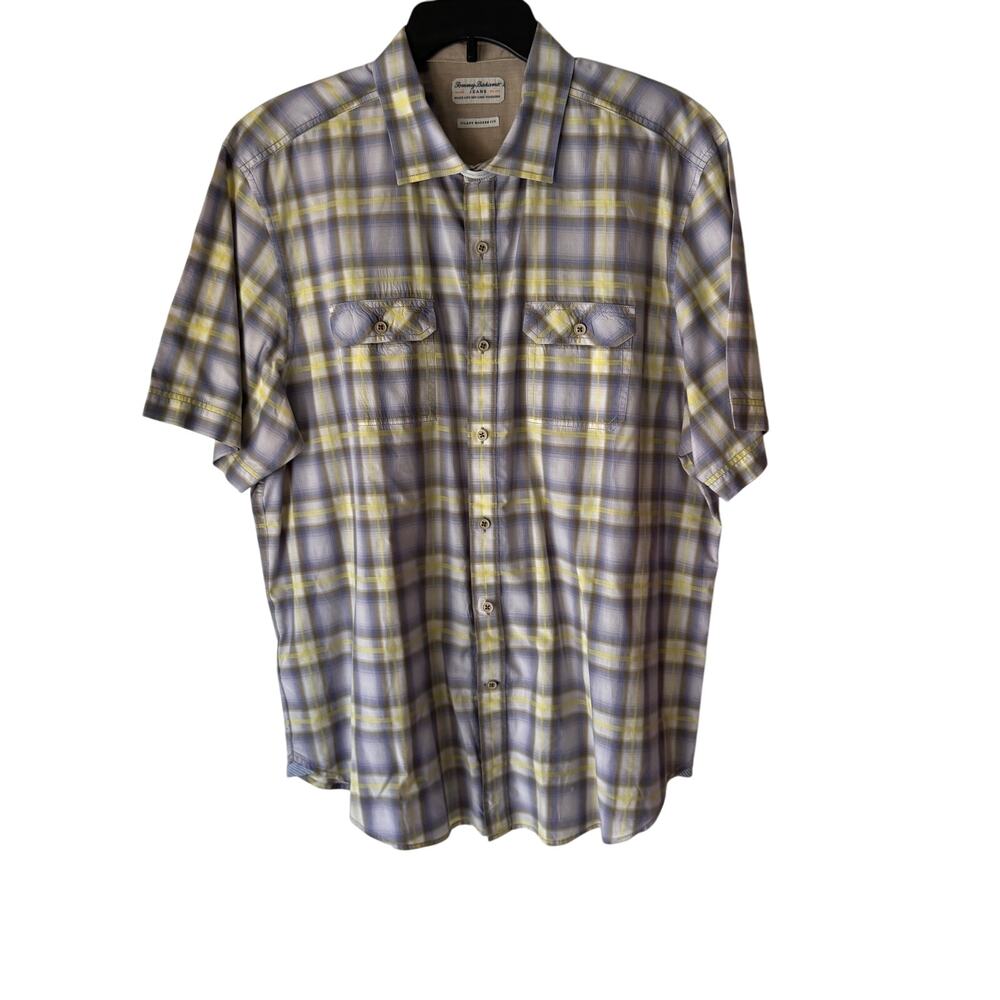 Tommy Bahama Island Modern Fit Plaid Shirt XL Yellow Purple Cotton NWOT‎